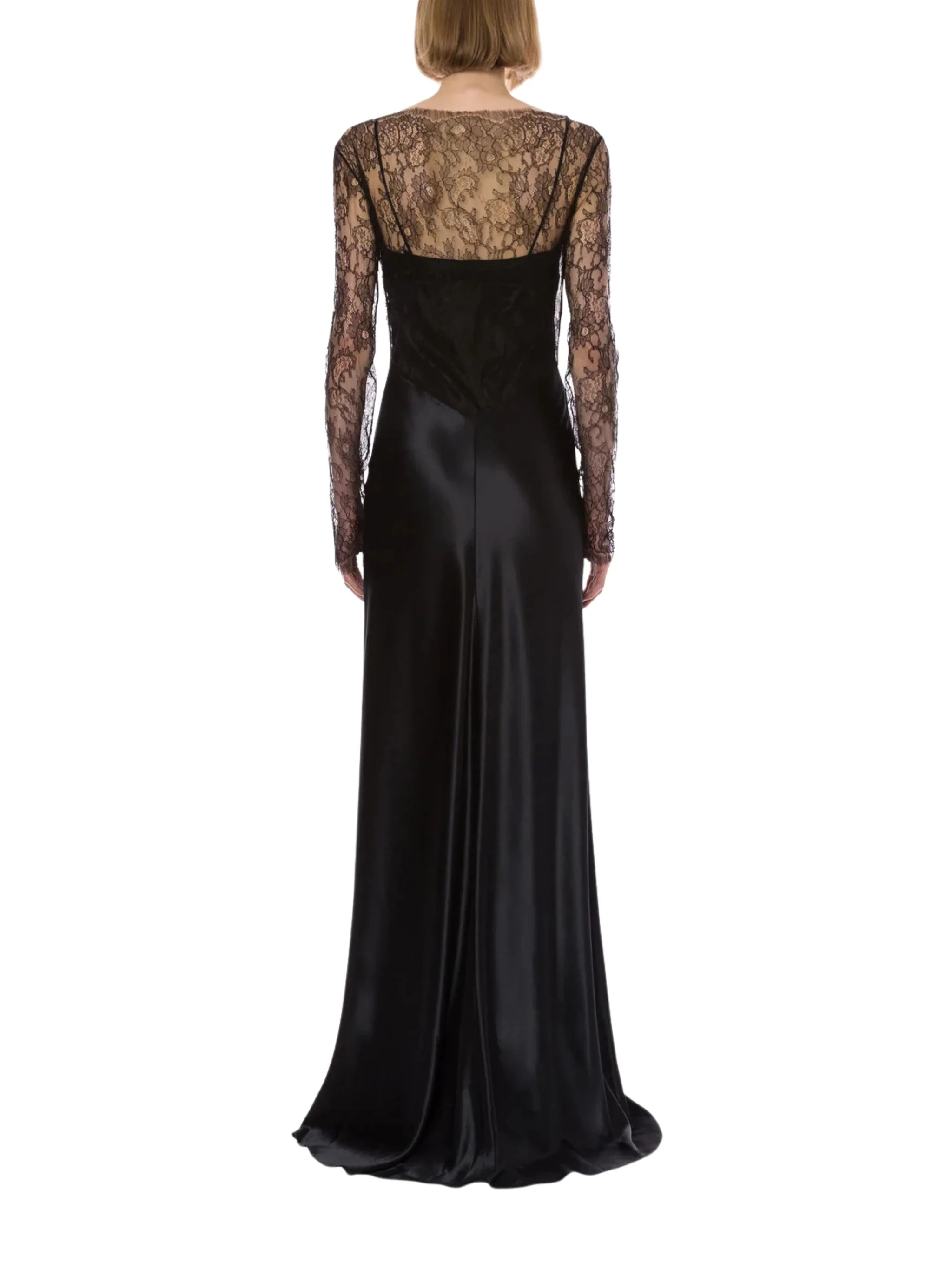 Glossy satin and lace dress - Image 3